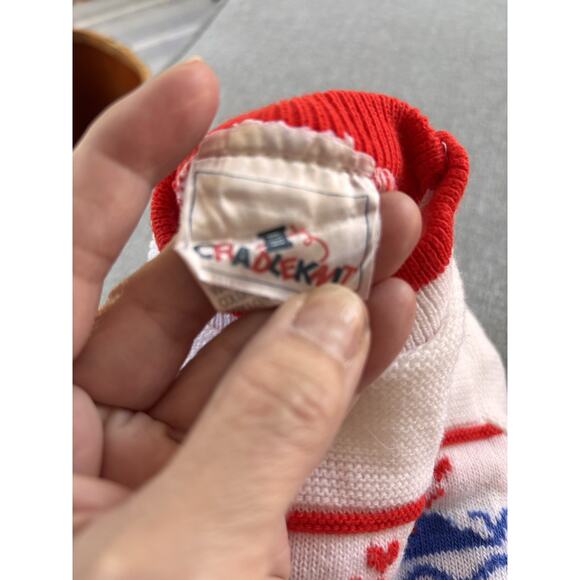 Vintage Baby Boy Outfit 0-6mo Nautical Sweater Overalls Whales 80's Red Acrylic - Picture 5 of 10